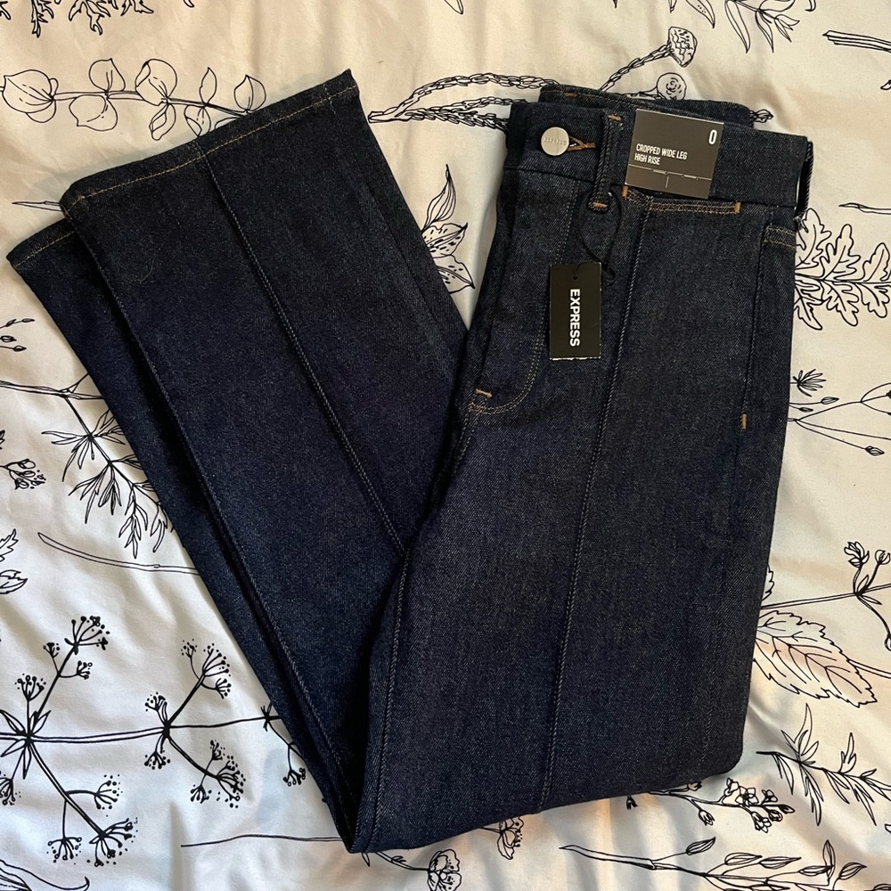 Express Cropped Wide Leg High Rise Jeans NWT 0